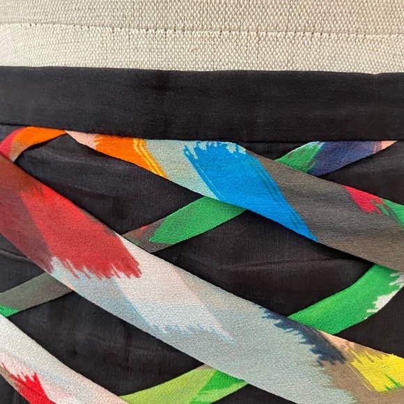 Cori 100% Silk Skirt Black with Bright Woven Silk Strips W Ruffle - Picture 13 of 16